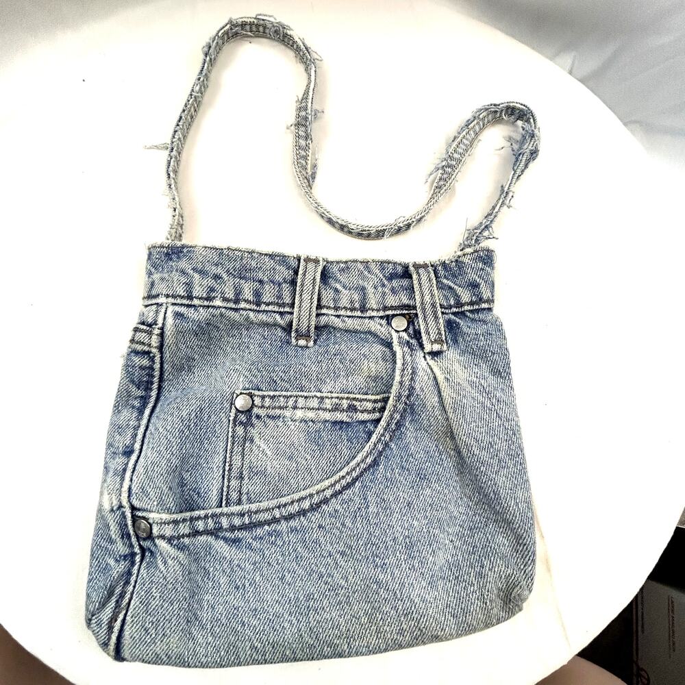 SKU2301 Handmade Denim Blue Jean Shoulder Purse Lined Boho Crossbody Bag 8x8